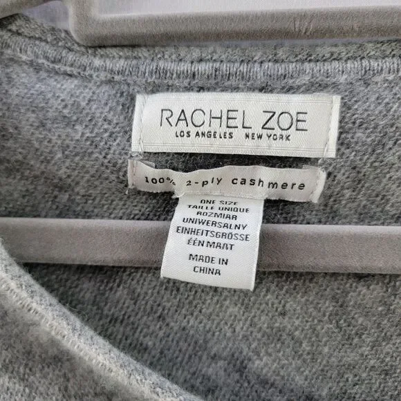 Rachel Zoe 2 Ply Gray 100% Cashmere Poncho Sweater Fits All Women's One Size - Picture 3 of 6